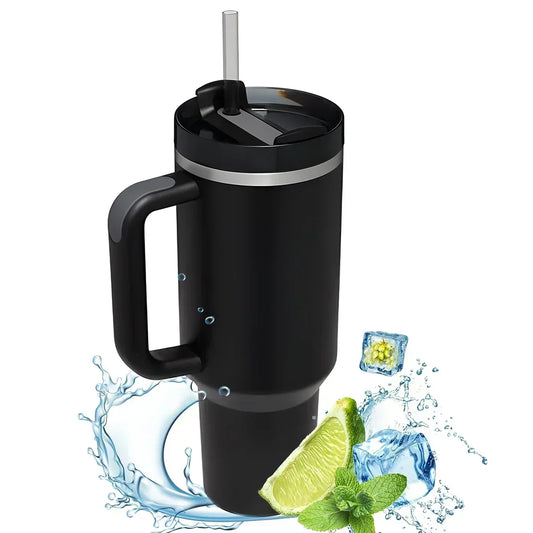 Thermos Isotherme en Acier Inoxydable avec Poignée et Paille - 1,2 litre